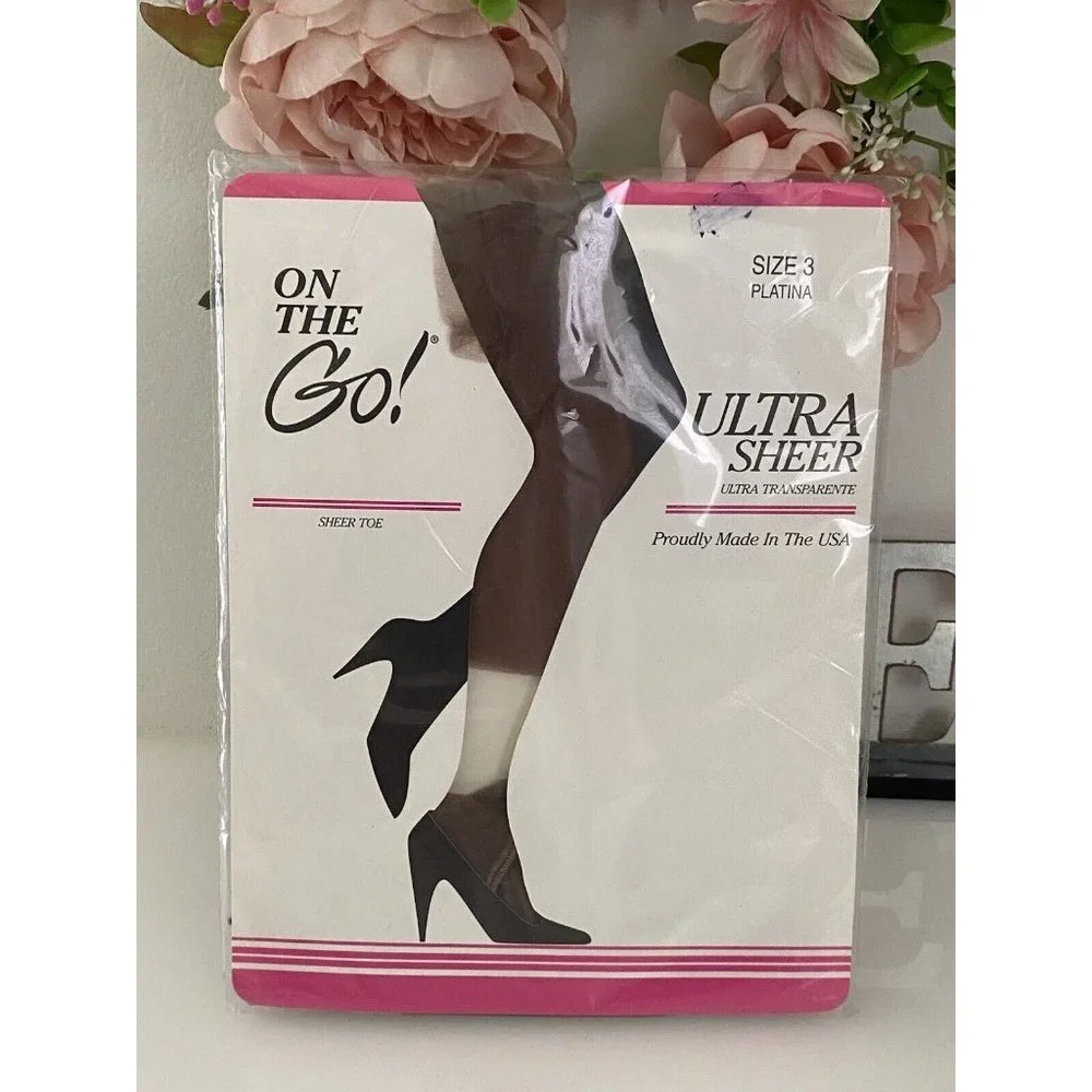 Vintage On the Go Pantyhose Womens Size 3 Platina Ultra Sheer Ultra Transparente